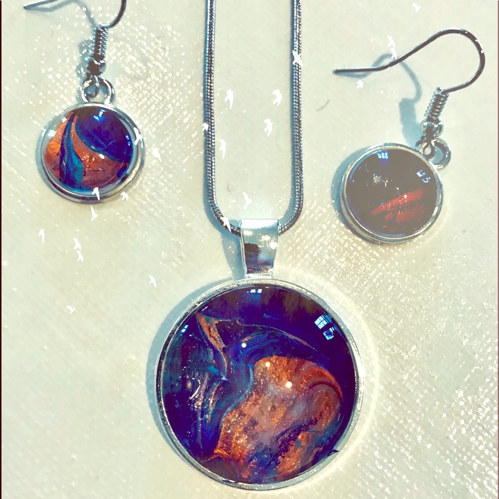 ONE OF A KIND Fluid art necklace and earrings